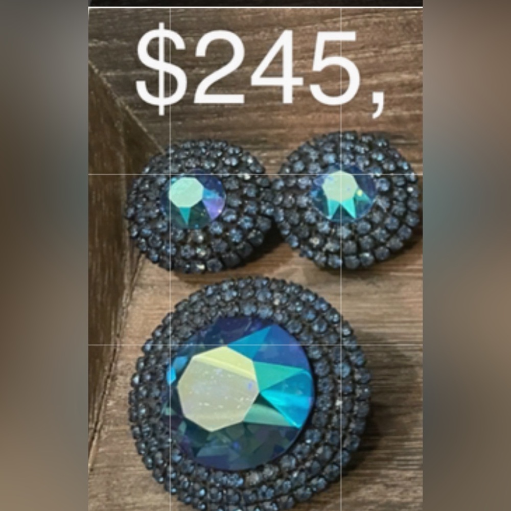 True Vintage Juliana Matched Set Brooch + Earrings Blue Mega Jewel Spectacular!